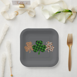 St Patricks Day Lucky Irish Green Plaid Shamrock Paper Plate