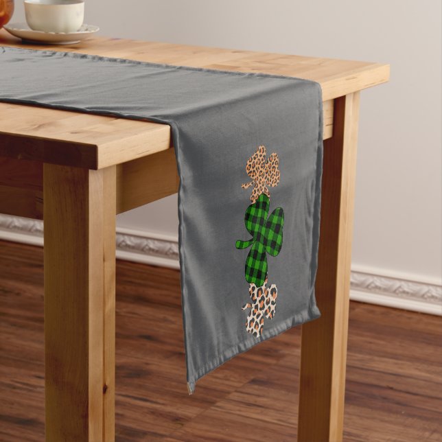 St Patricks Day Lucky Irish Green Plaid Shamrock  Short Table Runner (In Situ)
