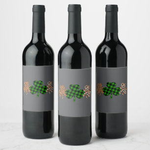 St Patricks Day Lucky Irish Green Plaid Shamrock Wine Label