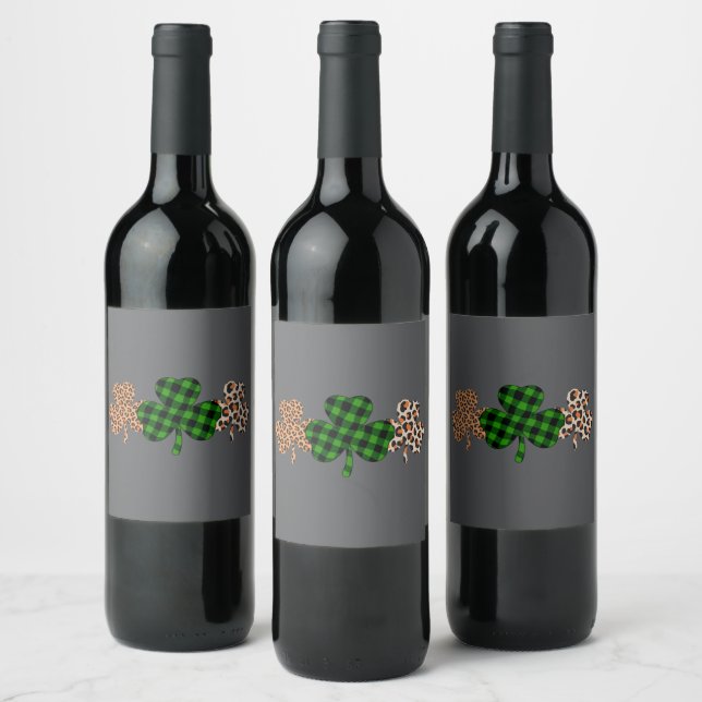 St Patricks Day Lucky Irish Green Plaid Shamrock  Wine Label (Bottles)