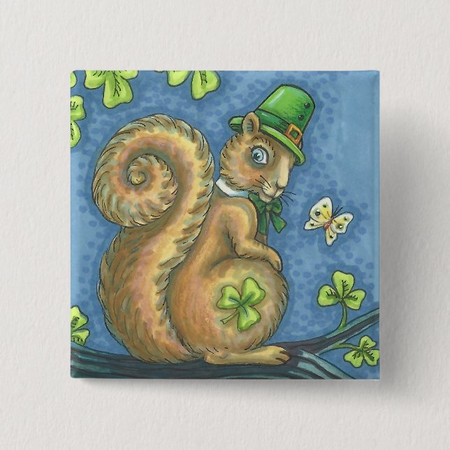ST. PATRICK'S DAY, LUCKY IRISH SQUIRREL BUTTON Squ (Front)