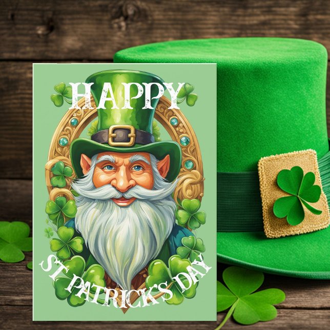 St Patrick's Day Lucky Leprechaun Gnome Greeting Holiday Card (Creator Uploaded)