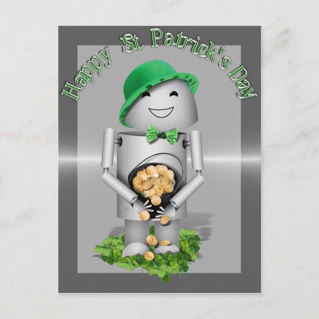 St. Patrick's Day  Lucky Lil' Robo-x9 Postcard (Front)