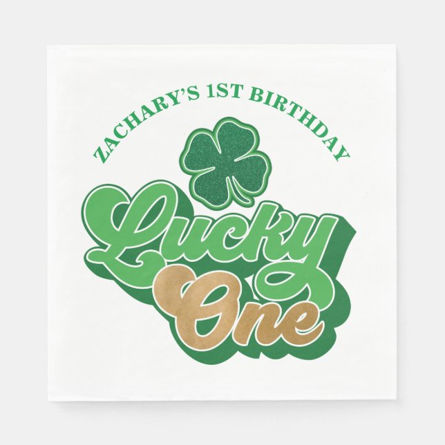 St. Patrick's Day Lucky One Birthday Paper Napkins (Front)