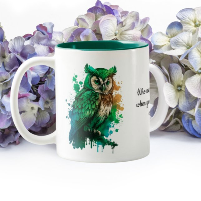 St. Patrick's Day Lucky Owl - Who needs Leprechaun Two-Tone Coffee Mug (Creator Uploaded)