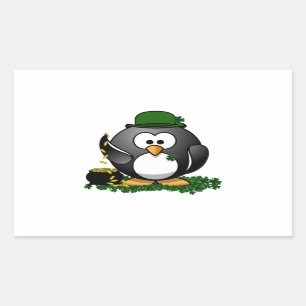 St. Patrick's Day Lucky Penguin with Pot Of Gold Rectangular Sticker