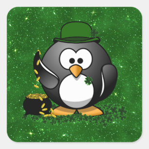 St. Patrick's Day Lucky Penguin with Pot Of Gold Square Sticker
