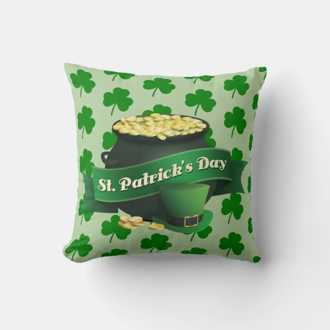 St Patrick's Day Lucky Pot Of Gold Cushion (Front)