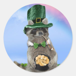 St Patrick's Day - Lucky Racoon Classic Round Sticker