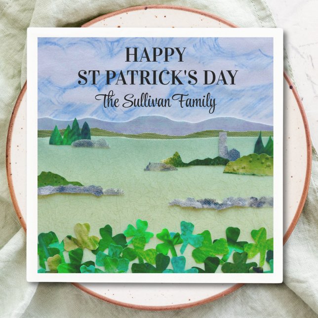 St Patrick's Day Lucky Shamrock Custom Name Napkin (Creator Uploaded)