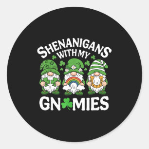 St patricks day lucky shamrock gnomes irish women classic round sticker