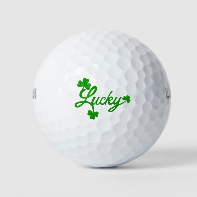 St, Patricks Day Lucky Shamrock Green Clover Leaf Golf Balls (Front)
