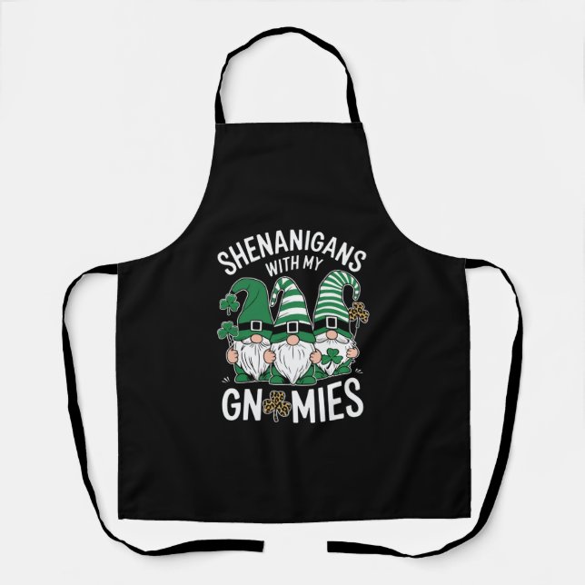 St Patricks Day Lucky Shamrock Leopard Gnomes  Apron (Front)