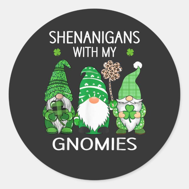 St Patricks Day Lucky Shamrock Leopard Gnomes  Classic Round Sticker (Front)