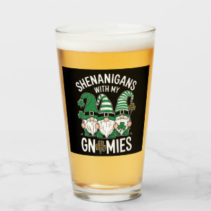 St Patricks Day Lucky Shamrock Leopard Gnomes Glass