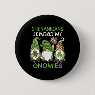 St Patricks Day Lucky Shamrock Leopard Gnomes Iris 6 Cm Round Badge