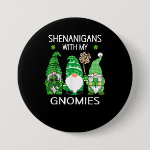 St Patricks day lucky Shamrock leopard gnomes Iris 7.5 Cm Round Badge