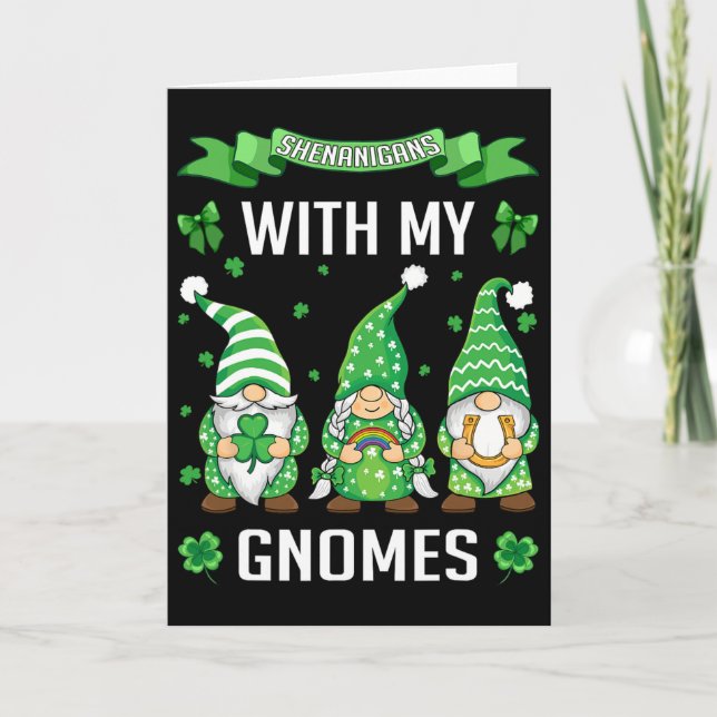 St Patricks Day Lucky Shamrock Leopard Gnomes Iris Card (Front)