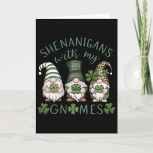 St Patricks Day Lucky Shamrock Leopard Gnomes Iris Card