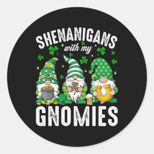 St Patricks Day Lucky Shamrock Leopard Gnomes Iris Classic Round Sticker