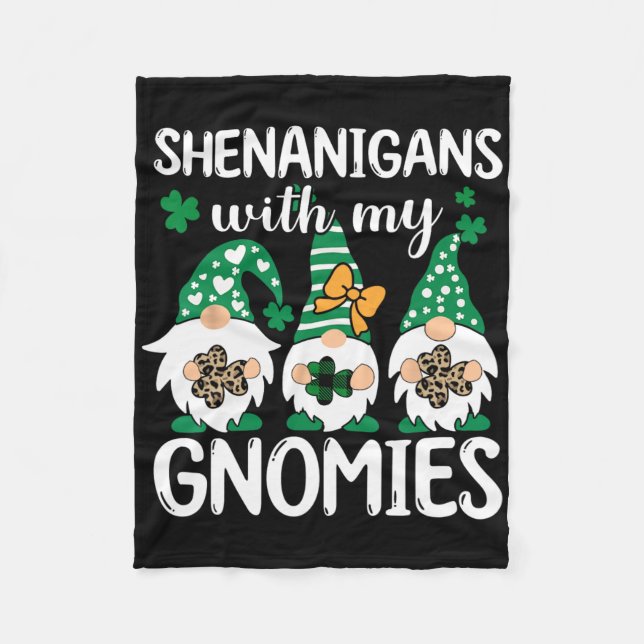 St Patricks Day Lucky Shamrock Leopard Gnomes Iris Fleece Blanket (Front)