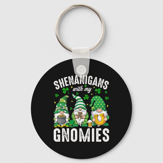 St Patricks Day Lucky Shamrock Leopard Gnomes Iris Key Ring (Front)