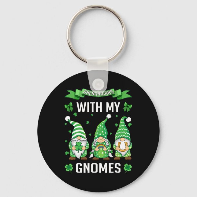 St Patricks Day Lucky Shamrock Leopard Gnomes Iris Key Ring (Front)