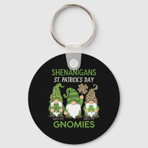 St Patricks Day Lucky Shamrock Leopard Gnomes Iris Key Ring