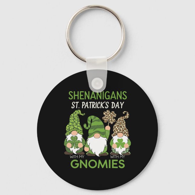 St Patricks Day Lucky Shamrock Leopard Gnomes Iris Key Ring (Front)