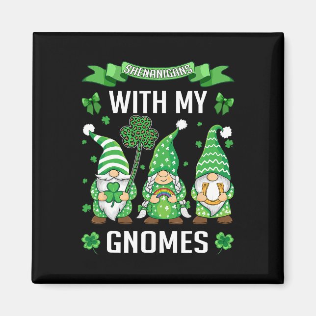 St Patricks Day Lucky Shamrock Leopard Gnomes Iris Magnet (Front)