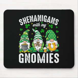 St Patricks Day Lucky Shamrock Leopard Gnomes Iris Mouse Pad