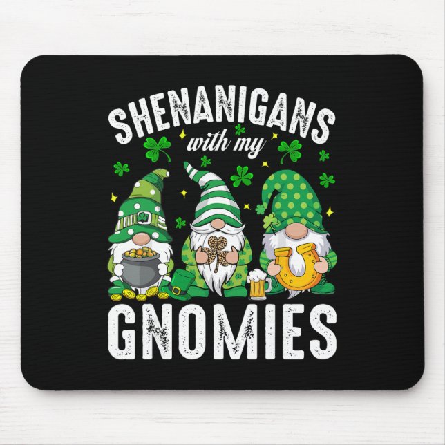 St Patricks Day Lucky Shamrock Leopard Gnomes Iris Mouse Pad (Front)