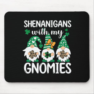 St Patricks Day Lucky Shamrock Leopard Gnomes Iris Mouse Pad