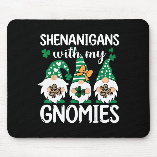 St Patricks Day Lucky Shamrock Leopard Gnomes Iris Mouse Pad (Front)