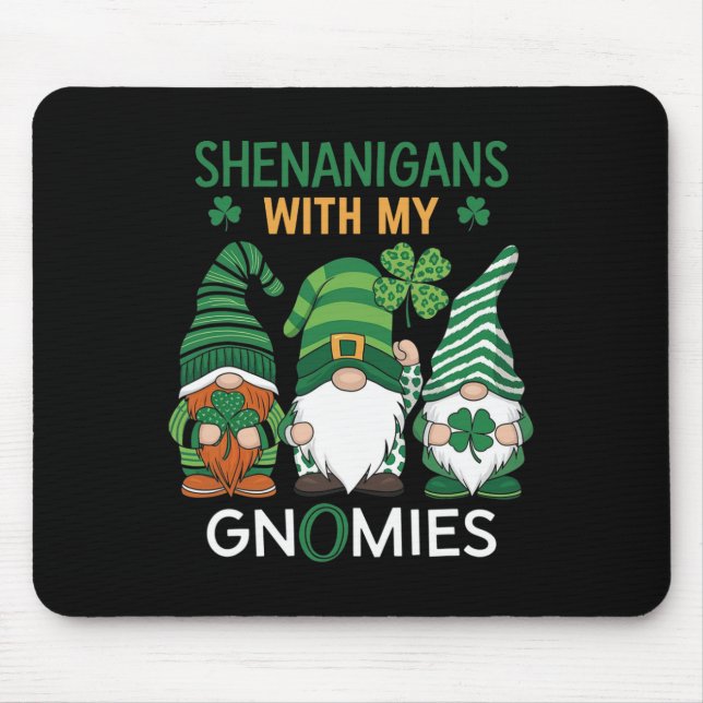 St Patricks Day Lucky Shamrock Leopard Gnomes Iris Mouse Pad (Front)
