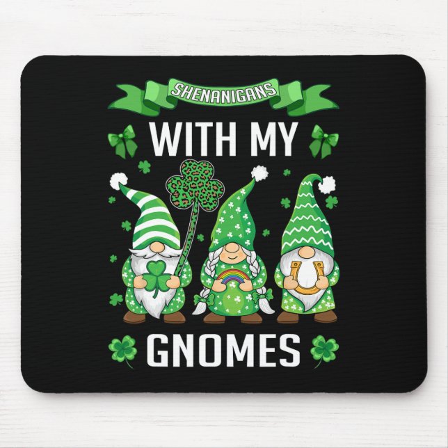 St Patricks Day Lucky Shamrock Leopard Gnomes Iris Mouse Pad (Front)