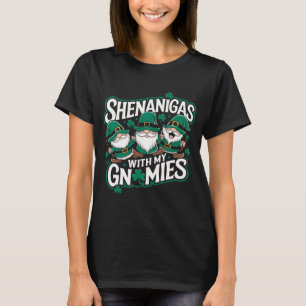 St Patricks day lucky Shamrock leopard gnomes Iris T-Shirt