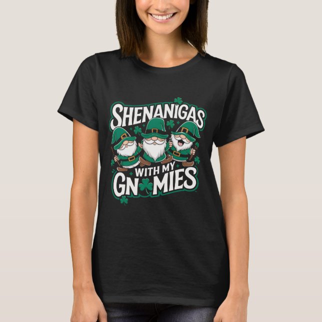St Patricks day lucky Shamrock leopard gnomes Iris T-Shirt (Front)
