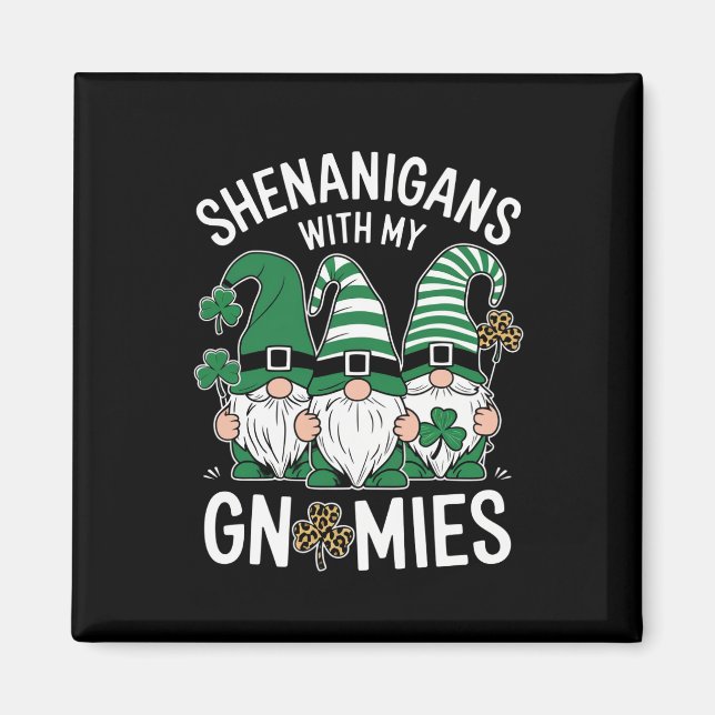 St Patricks Day Lucky Shamrock Leopard Gnomes  Magnet (Front)