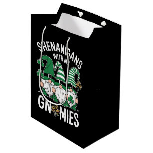 St Patricks Day Lucky Shamrock Leopard Gnomes  Medium Gift Bag