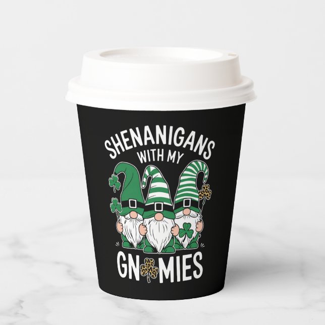 St Patricks Day Lucky Shamrock Leopard Gnomes  Paper Cups (Front)