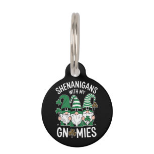 St Patricks Day Lucky Shamrock Leopard Gnomes Pet Tag