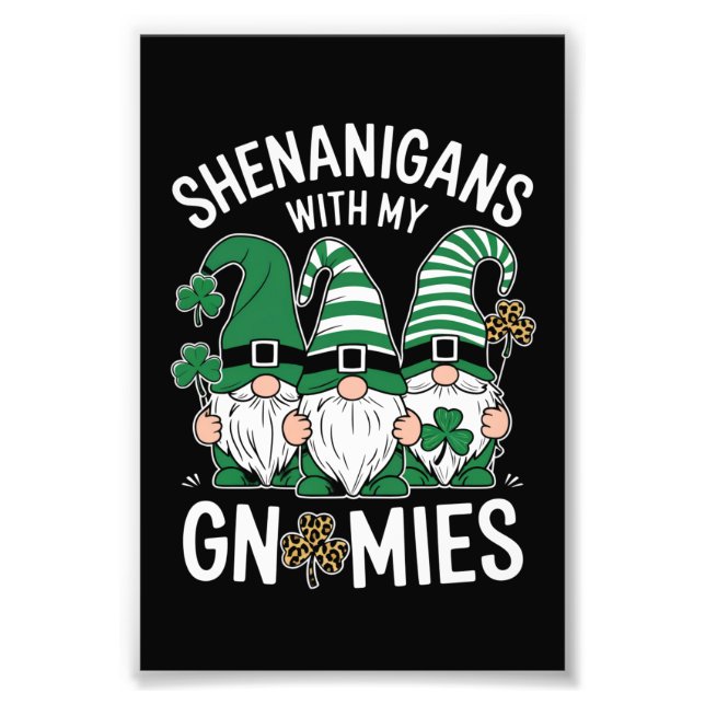 St Patricks Day Lucky Shamrock Leopard Gnomes  Photo Print (Front)