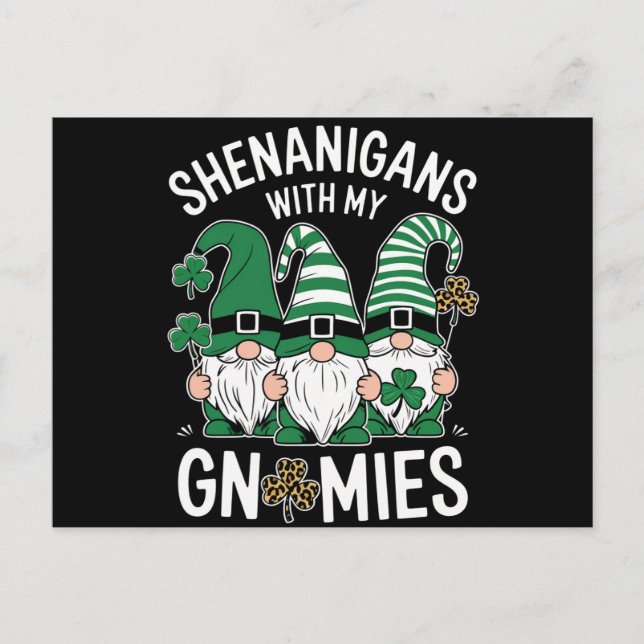 St Patricks Day Lucky Shamrock Leopard Gnomes  Postcard (Front)