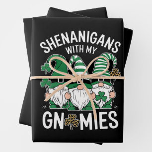 St Patricks Day Lucky Shamrock Leopard Gnomes  Wrapping Paper Sheet