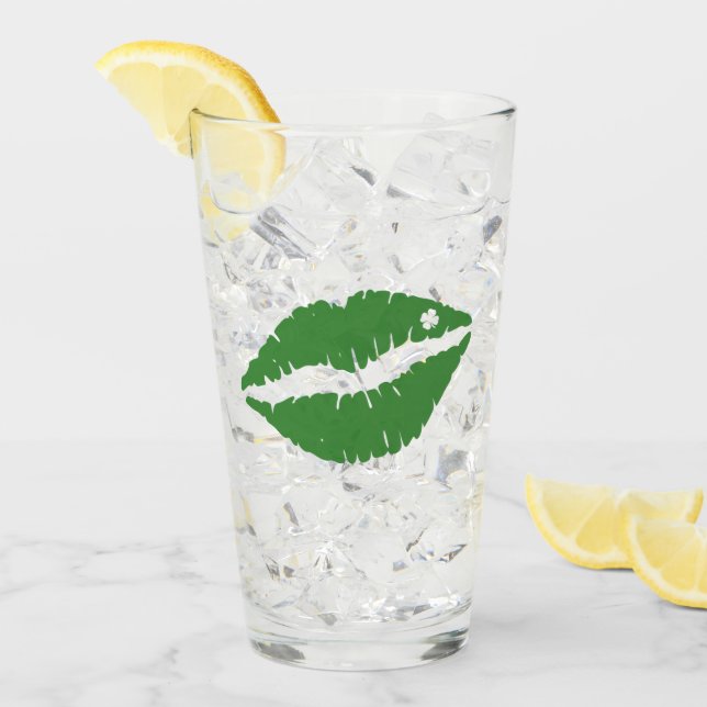 St Patrick's Day Lucky Shamrock Lips Irish Glass (Front Ice)