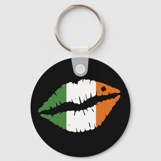 St Patrick's Day Lucky Shamrock Lips Irish Key Ring (Front)
