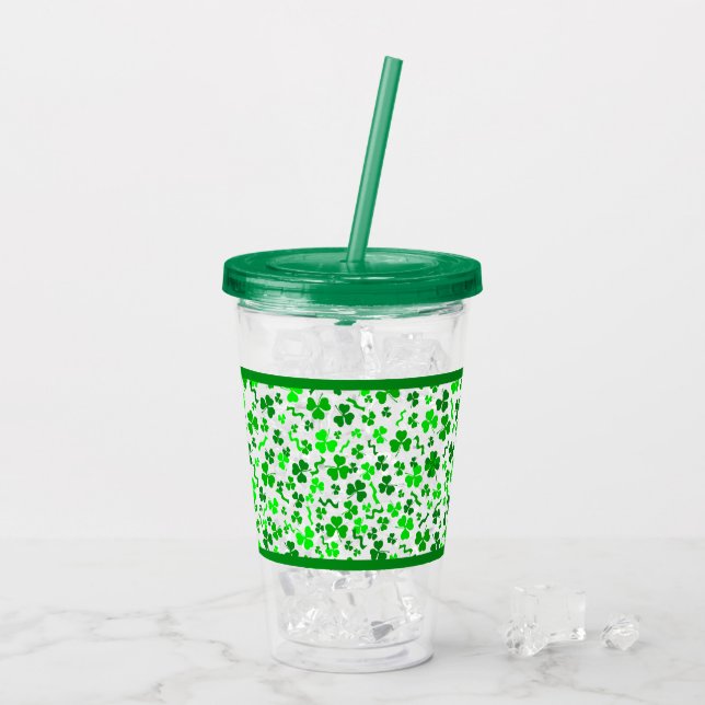 St Patrick's Day Lucky Shamrocks Confetti Acrylic Tumbler (Back Ice)