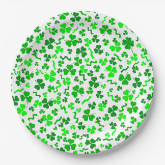St Patrick's Day Lucky Shamrocks Confetti Pattern Paper Plate