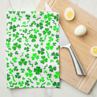 St Patrick's Day Lucky Shamrocks Confetti Pattern Tea Towel